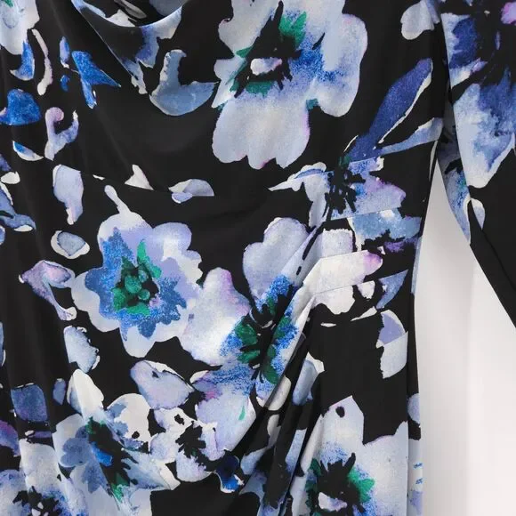 Lauren Ralph Laurenblue floral cowl drape-neckline stretch knit dress Size 14w